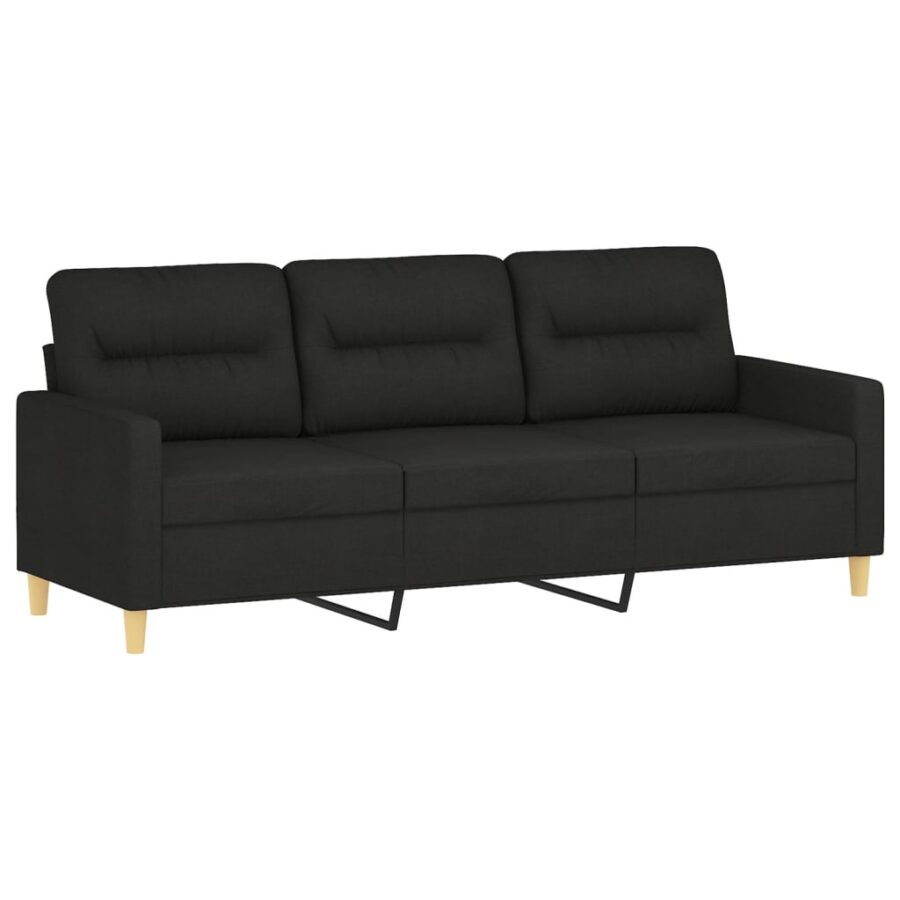 3-delige loungeset met kussens stof zwart - Afbeelding 5