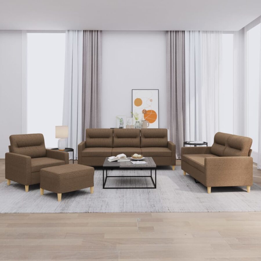 4-delige Loungeset met kussens stof bruin