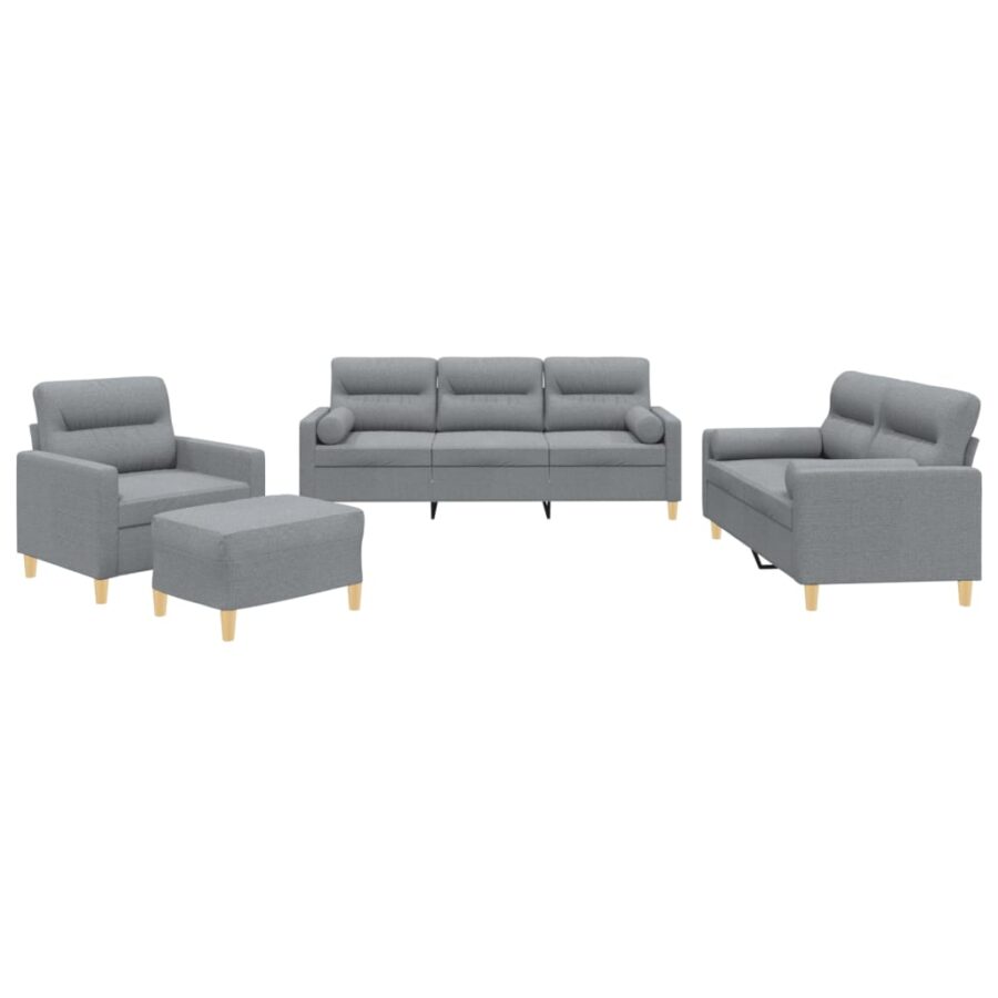 4-delige Loungeset met kussens stof lichtgrijs - Afbeelding 2