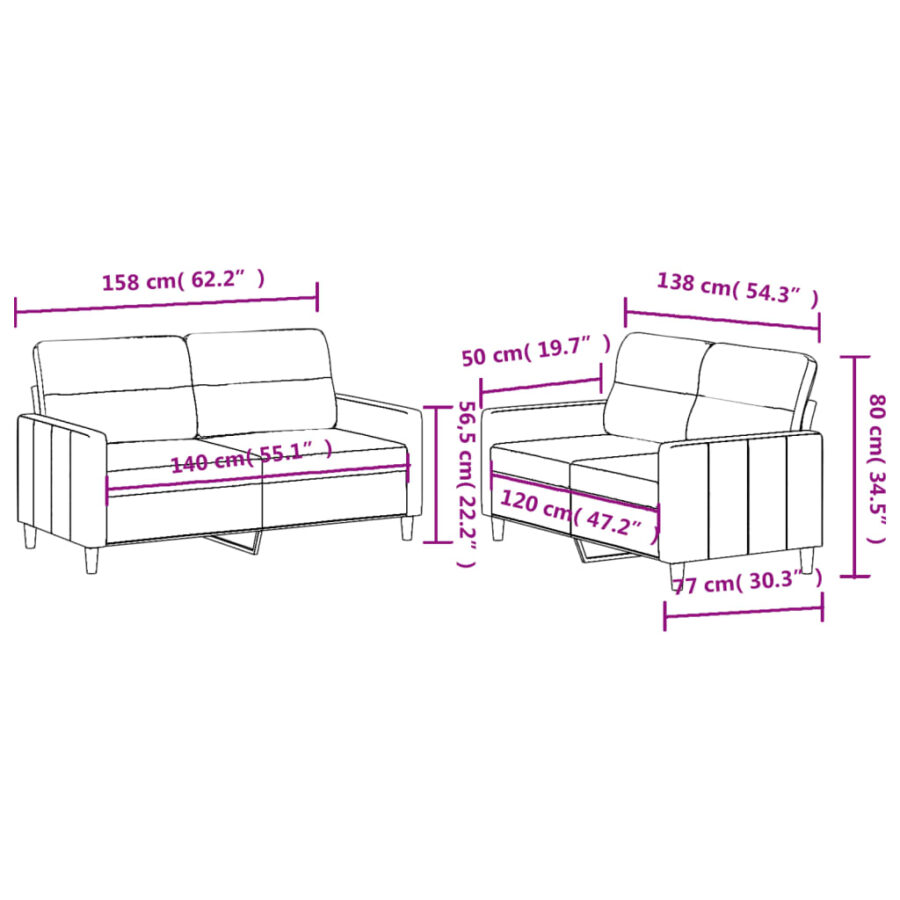 2-delige Loungeset met kussens stof crèmekleurig - Afbeelding 6