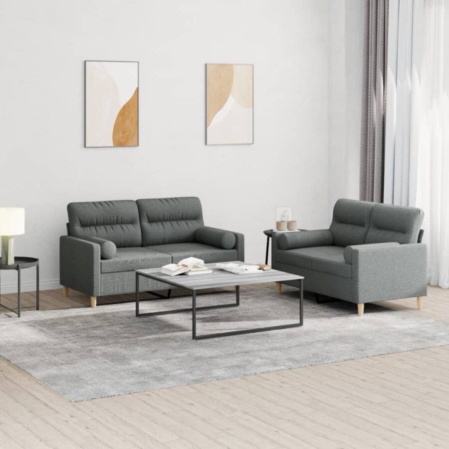 2-delige Loungeset met kussens stof donkergrijs