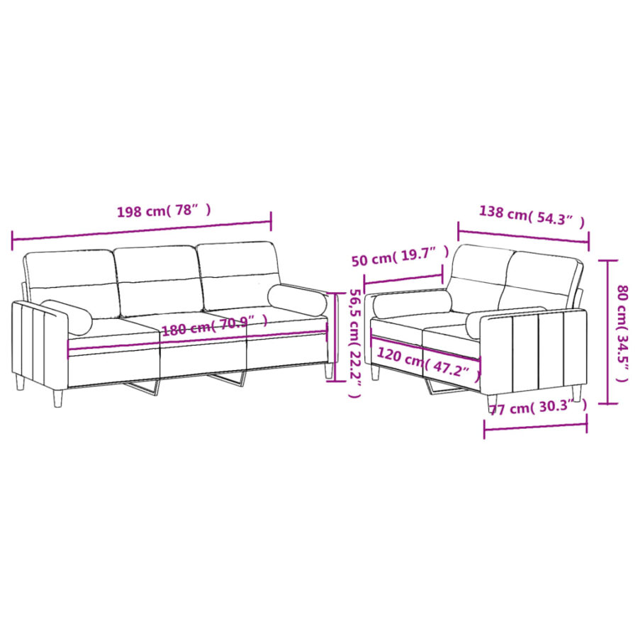 2-delige Loungeset met kussens stof taupe - Afbeelding 9