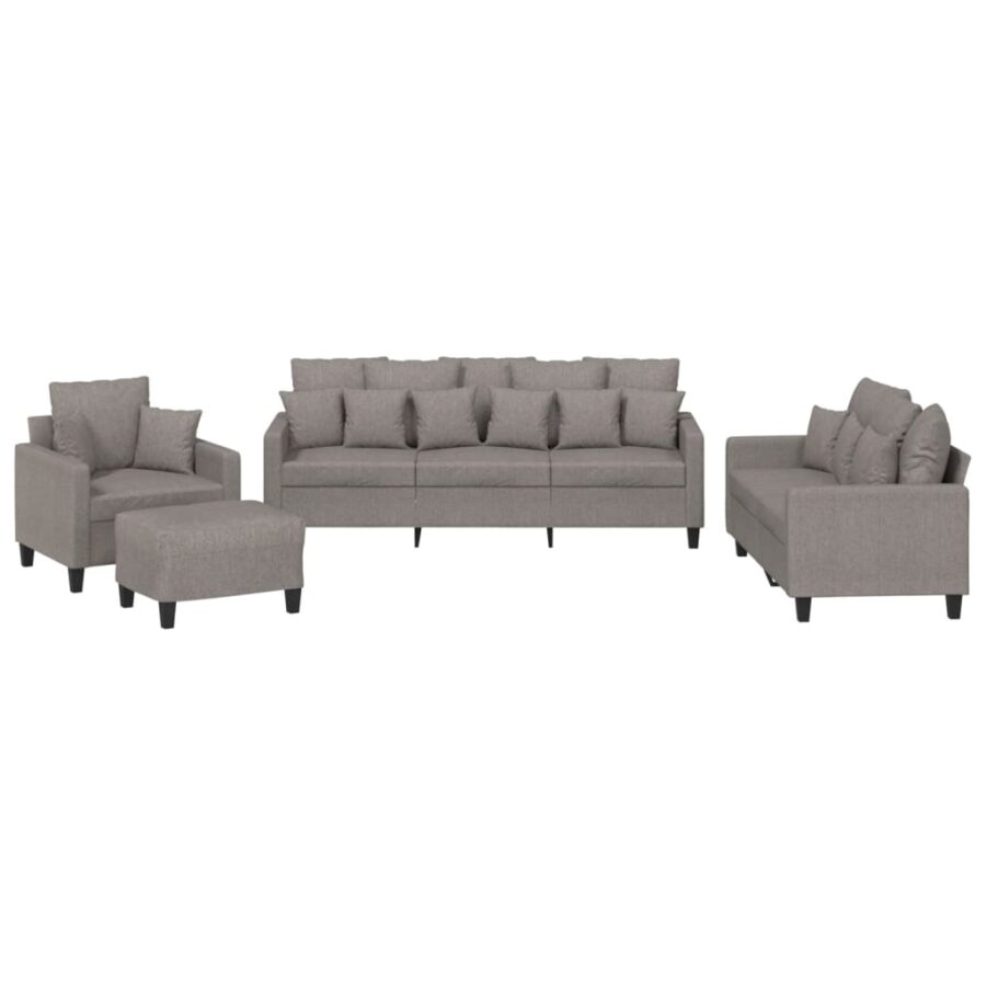 4-delige Loungeset met kussens stof taupe - Afbeelding 2