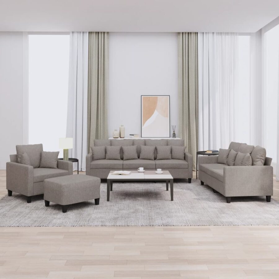 4-delige Loungeset met kussens stof taupe