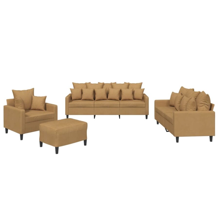 4-delige Loungeset met kussens fluweel bruin - Afbeelding 2