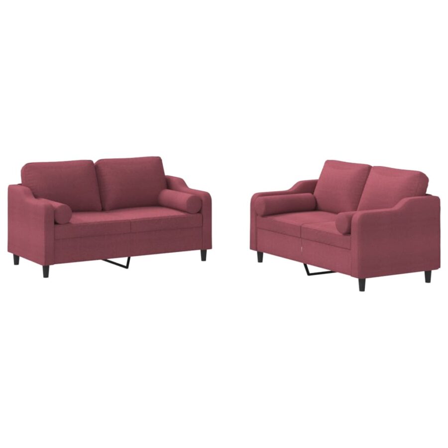 2-delige Loungeset met kussens stof wijnrood - Afbeelding 2