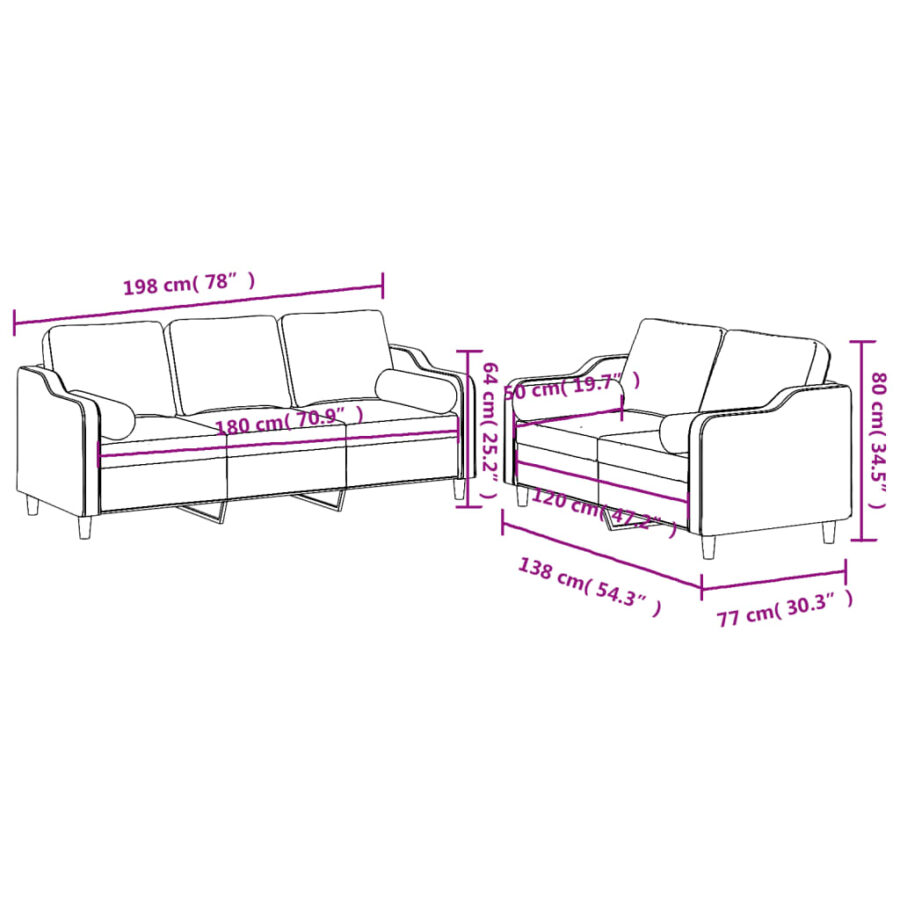 2-delige Loungeset met kussens stof bruin - Afbeelding 8