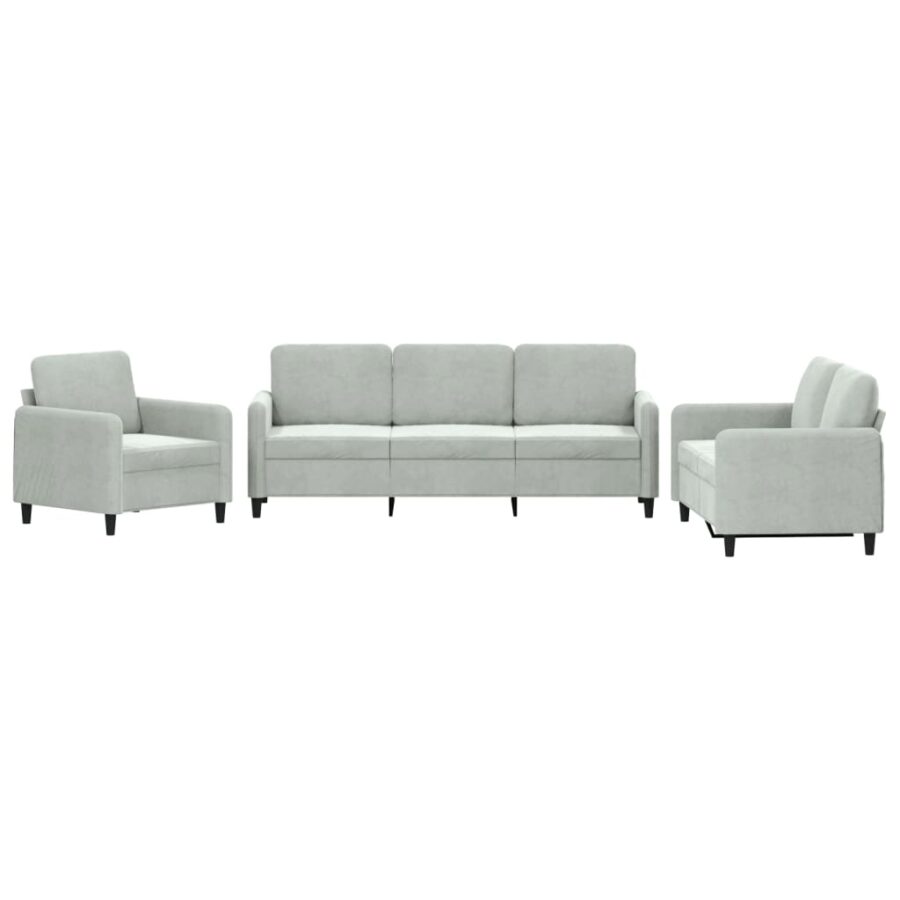3-delige Loungeset fluweel lichtgrijs - Afbeelding 2