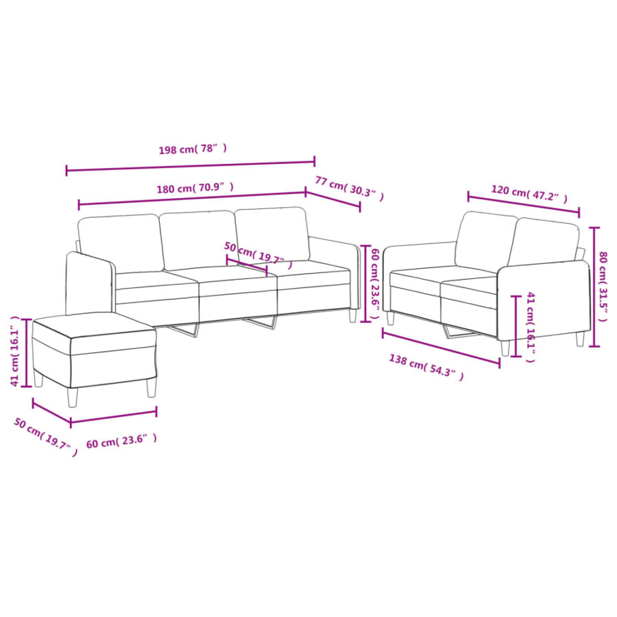 3-delige Loungeset fluweel geel - Afbeelding 9