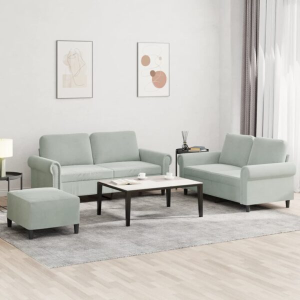 3-delige Loungeset met kussens fluweel lichtgrijs