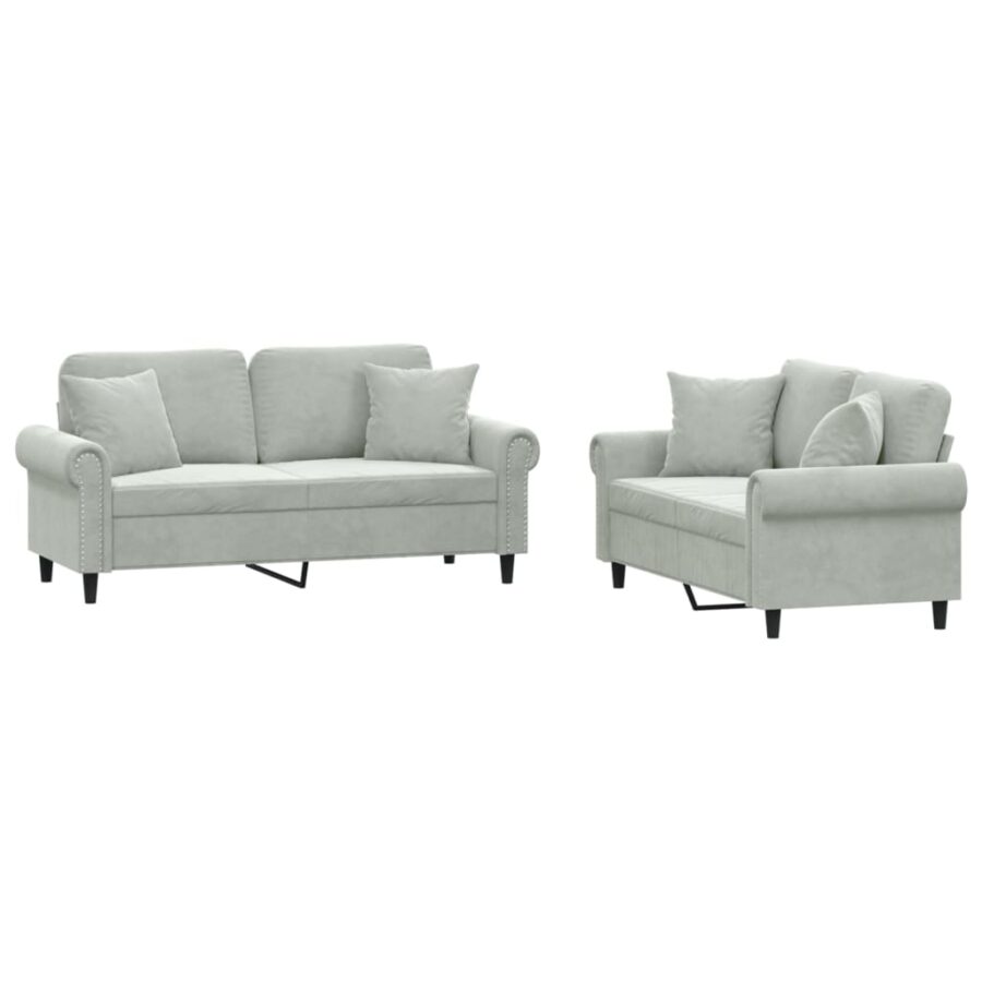 2-delige Loungeset met kussens fluweel lichtgrijs - Afbeelding 2