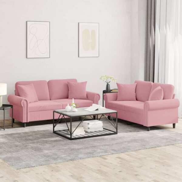 2-delige Loungeset met kussens fluweel roze