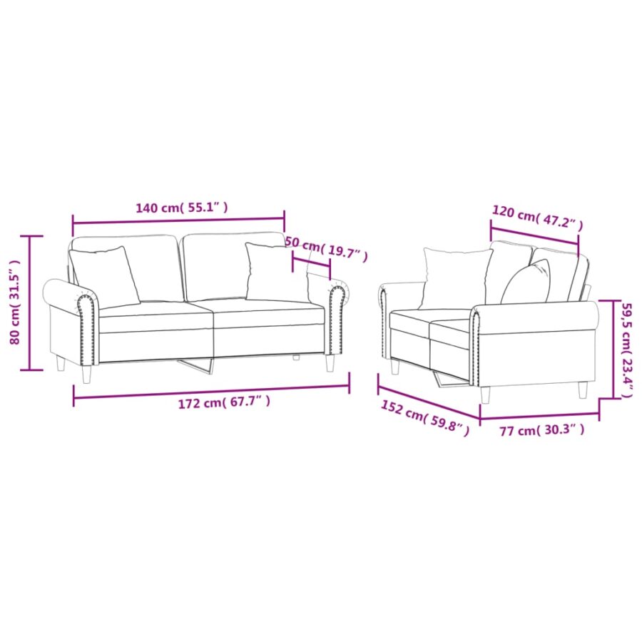 2-delige Loungeset met kussens fluweel zwart - Afbeelding 8