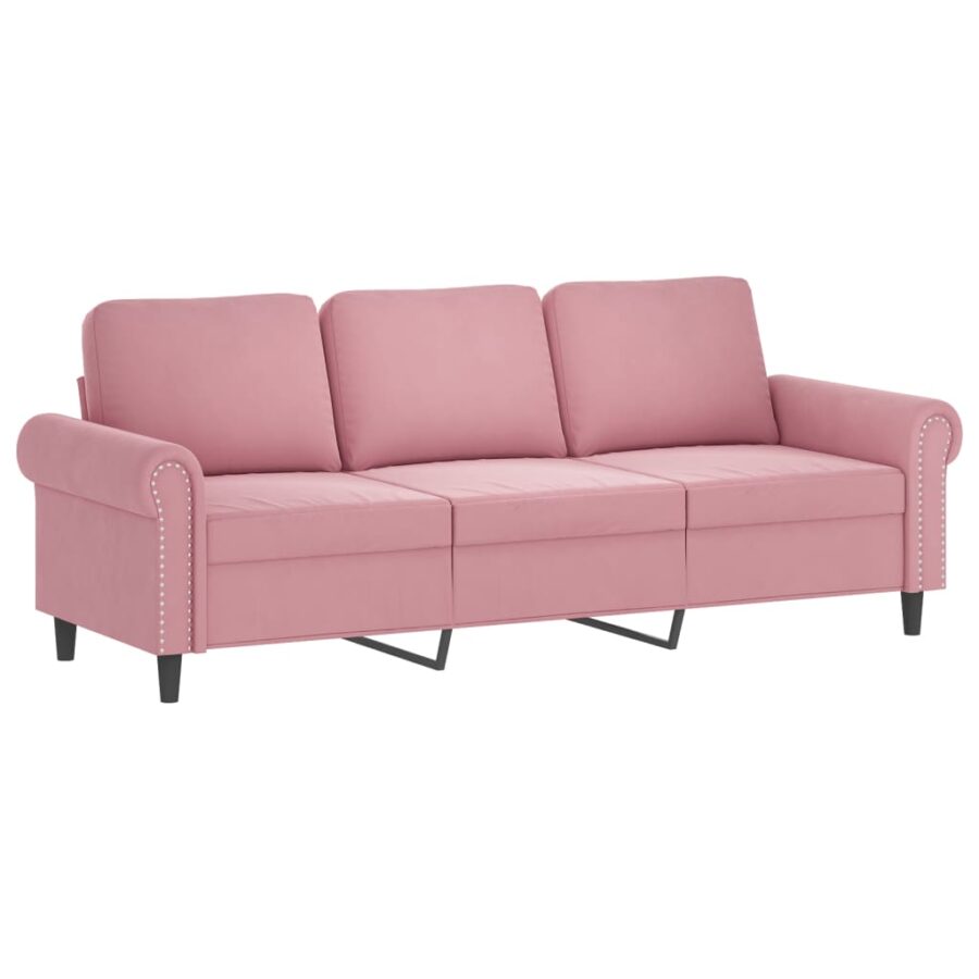 3-delige Loungeset met kussens fluweel roze - Afbeelding 4