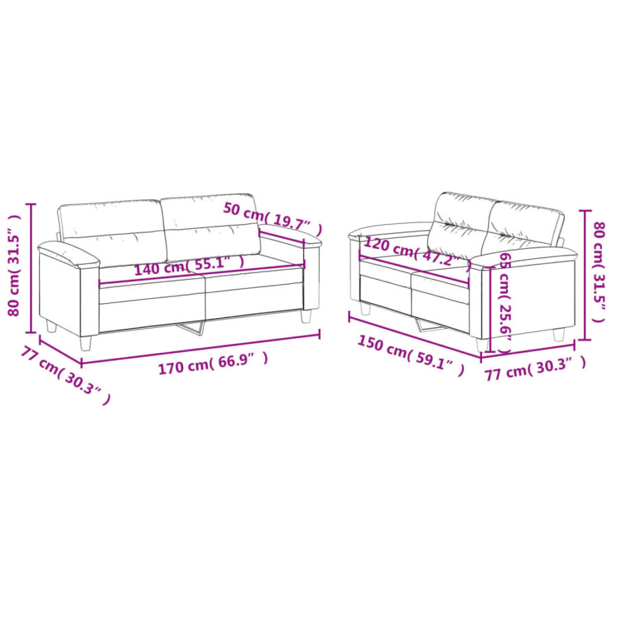 2-delige Loungeset met kussens microvezelstof crèmekleurig - Afbeelding 7