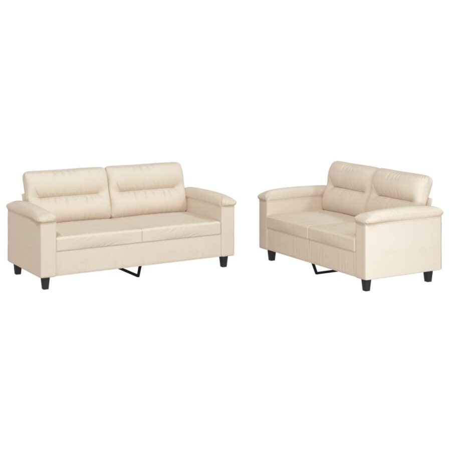 2-delige Loungeset met kussens microvezelstof beige - Afbeelding 2