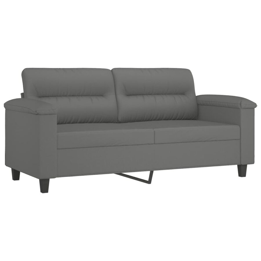 3-delige Loungeset met kussens microvezelstof donkergrijs - Afbeelding 4