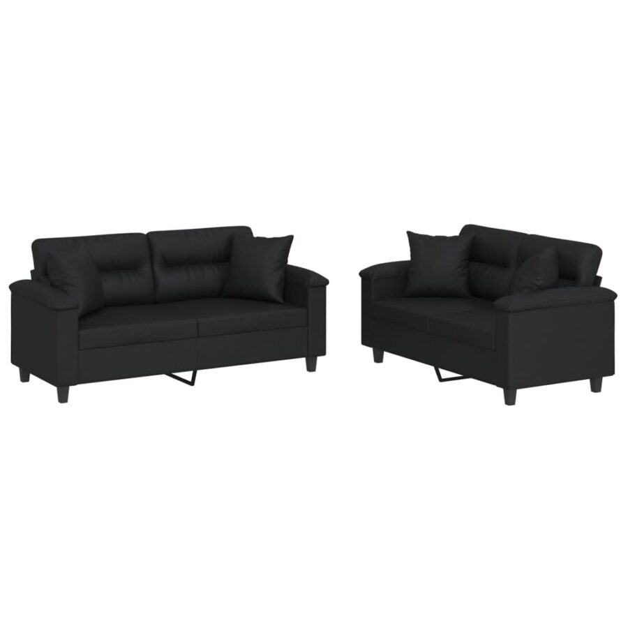 2-delige Loungeset met kussens kunstleer zwart - Afbeelding 2