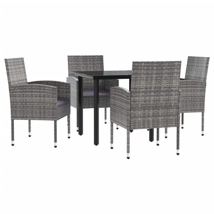 5-delige Tuinset poly rattan en staal grijs en zwart - Afbeelding 2