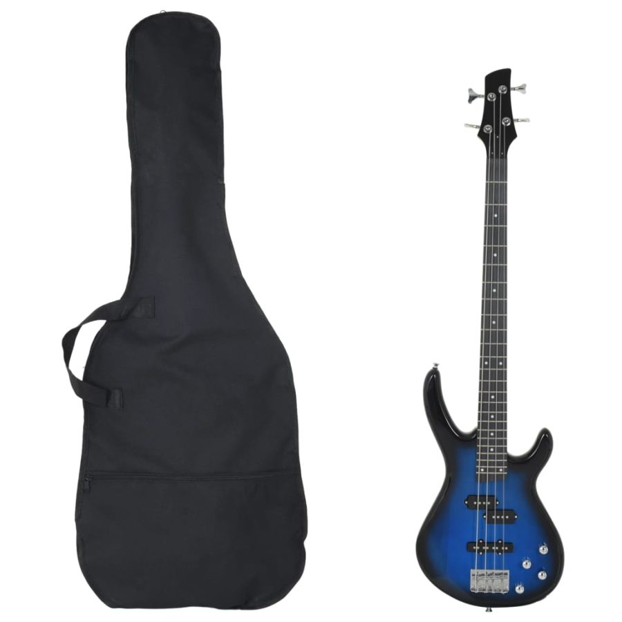 Basgitaar voor beginners elektrisch met tas 4/4 46" blauw zwart