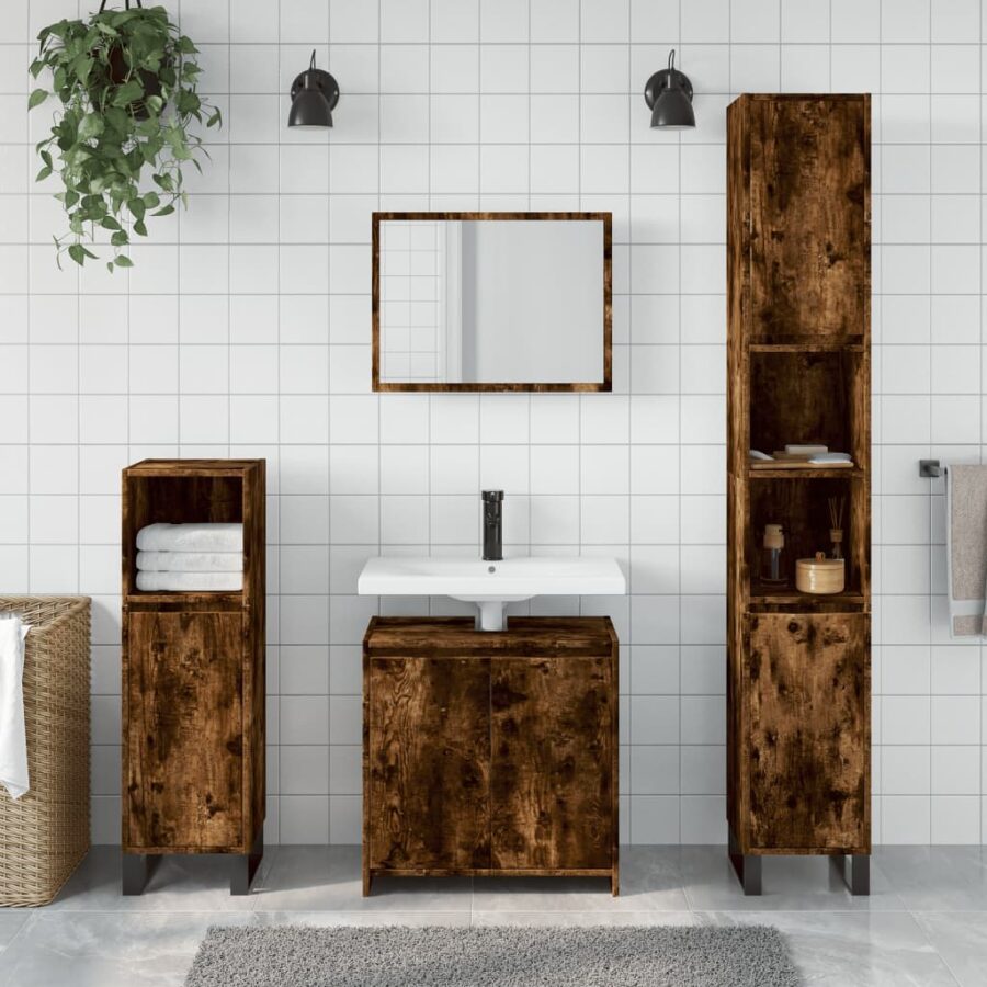 2-delige Badkamermeubelset bewerkt hout gerookt eikenkleurig - Afbeelding 3