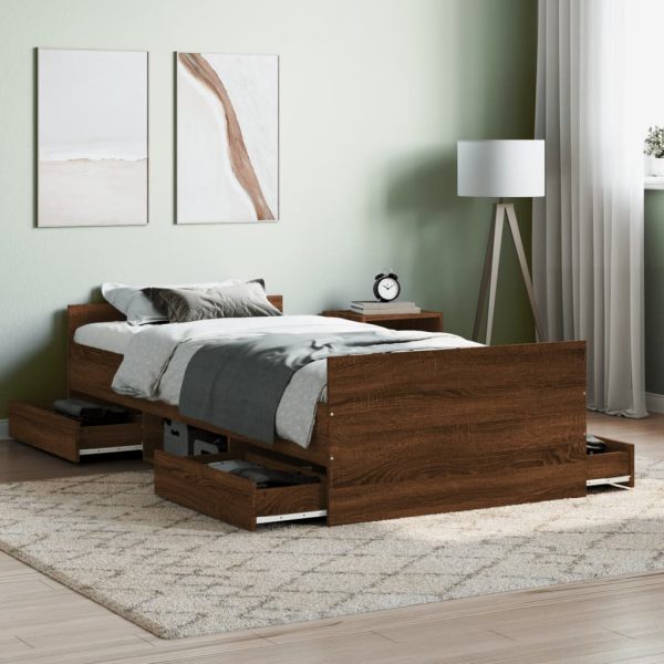 Bedframe hoofd- en voeteneinde bruin eikenkleur 100x200 cm