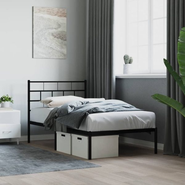 Bedframe met hoofdbord metaal zwart 100x190 cm