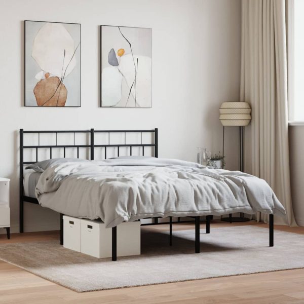 Bedframe met hoofdbord metaal zwart 135x190 cm