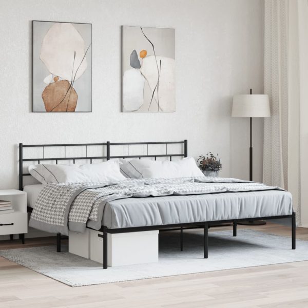 Bedframe met hoofdbord metaal zwart 193x203 cm