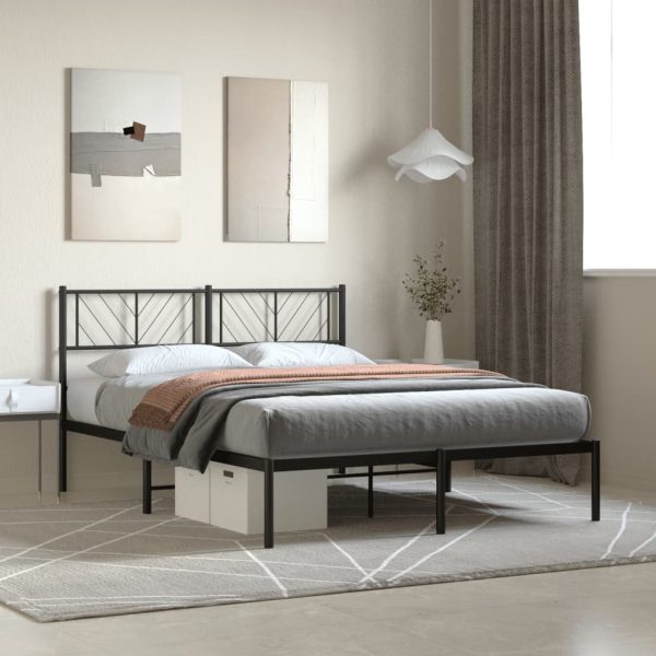 Bedframe met hoofdbord metaal zwart 120x200 cm