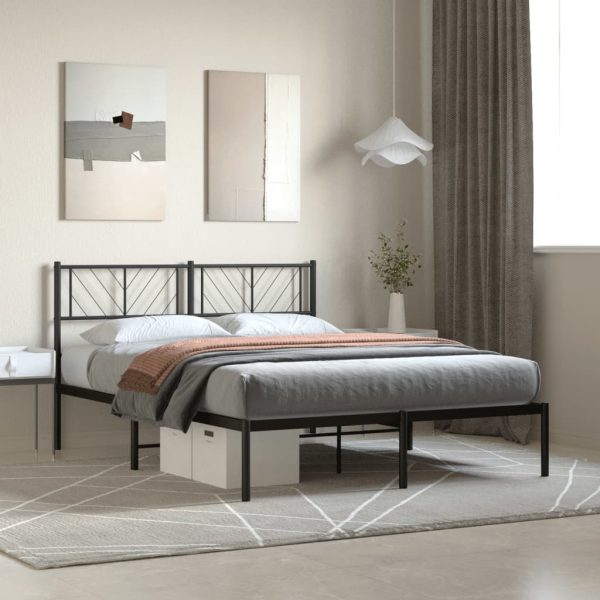 Bedframe met hoofdbord metaal zwart 135x190 cm