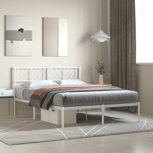 Bedframe met hoofdbord metaal wit 160x200 cm