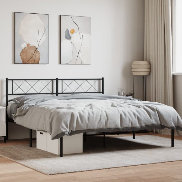 Bedframe met hoofdbord metaal zwart 135x190 cm