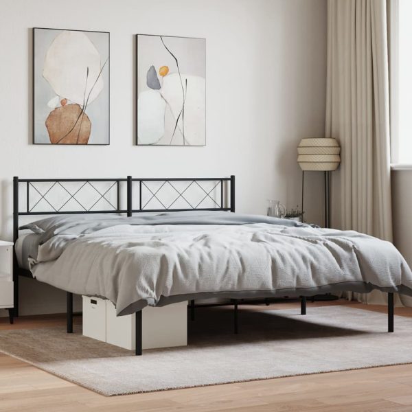 Bedframe met hoofdbord metaal zwart 140x200 cm