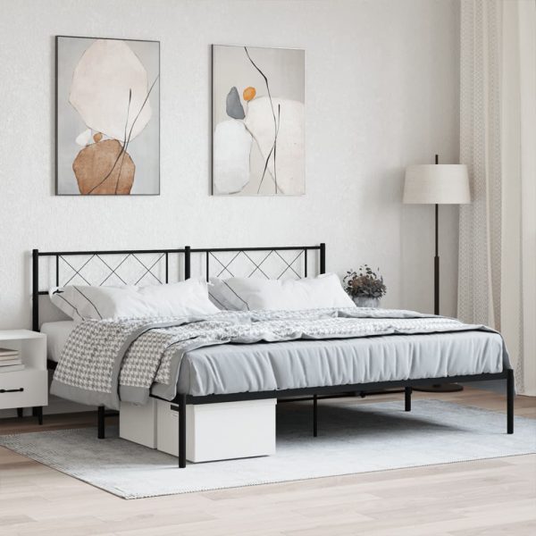 Bedframe met hoofdbord metaal zwart 183x213 cm