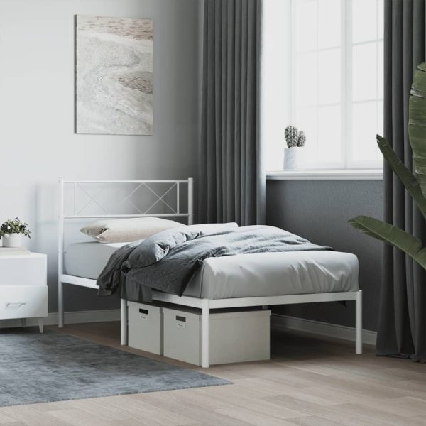 Bedframe met hoofdbord zonder matras metaal wit 75x190 cm