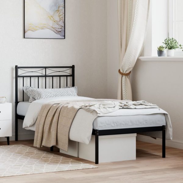 Bedframe met hoofdbord metaal zwart 75x190 cm