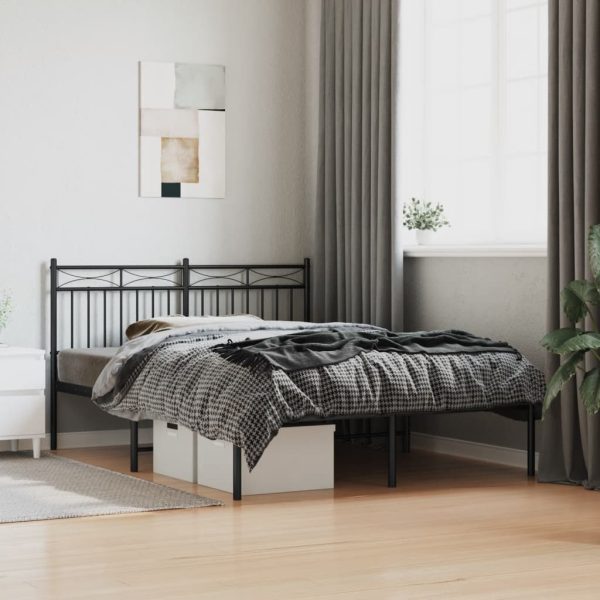 Bedframe met hoofdbord metaal zwart 135x190 cm
