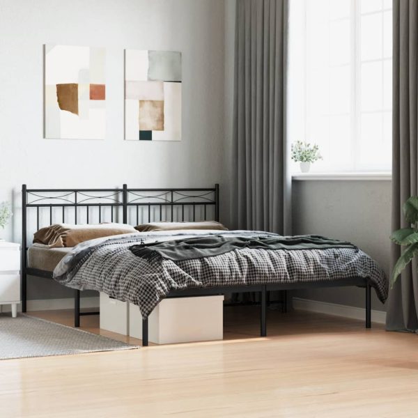 Bedframe met hoofdbord metaal zwart 150x200 cm