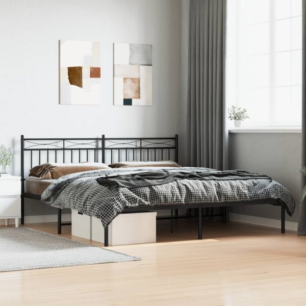 Bedframe met hoofdbord metaal zwart 183x213 cm