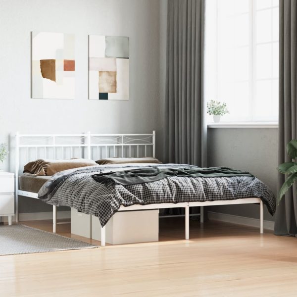 Bedframe met hoofdbord metaal wit 160x200 cm