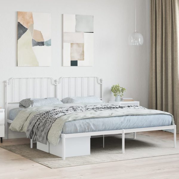 Bedframe met hoofdbord metaal wit 160x200 cm