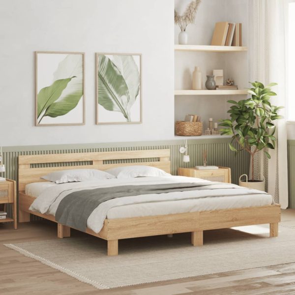 Bedframe met hoofdeinde bewerkt hout sonoma eiken 180x200 cm