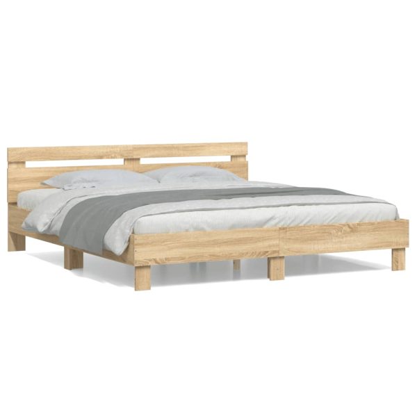 Bedframe met hoofdbord sonoma eikenkleurig 160x200 cm