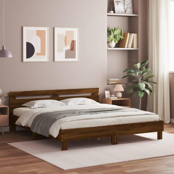 Bedframe met hoofdeinde bewerkt hout bruineikenkleur 160x200 cm