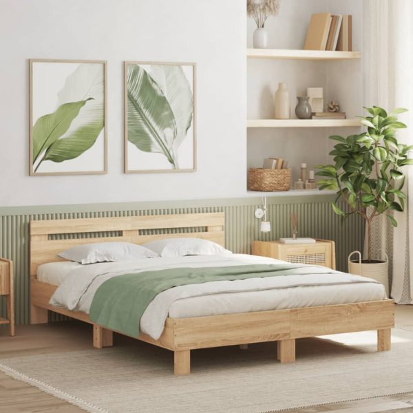 Bedframe met hoofdeinde bewerkt hout sonoma eiken 150x200 cm