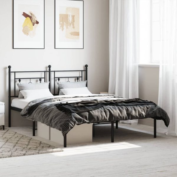 Bedframe met hoofdbord metaal zwart 140x190 cm