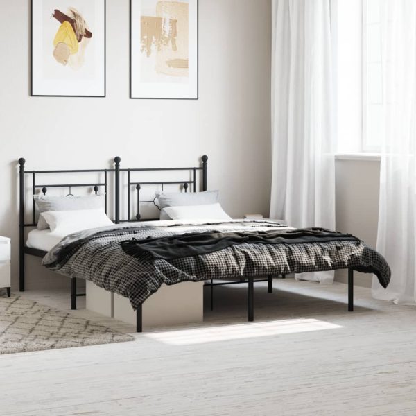 Bedframe met hoofdbord metaal zwart 150x200 cm