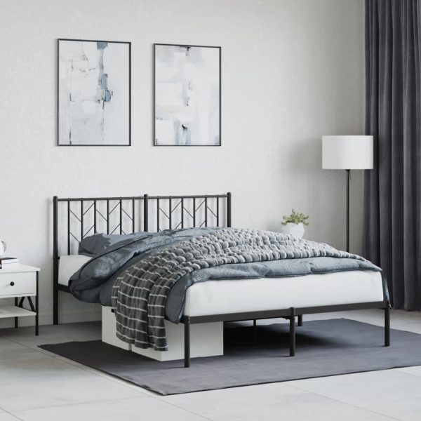 Bedframe met hoofdbord metaal zwart 135x190 cm