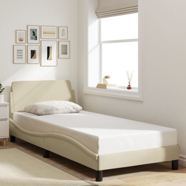 Bedframe met hoofdeinde zonder matras 90x190 cm stof crème